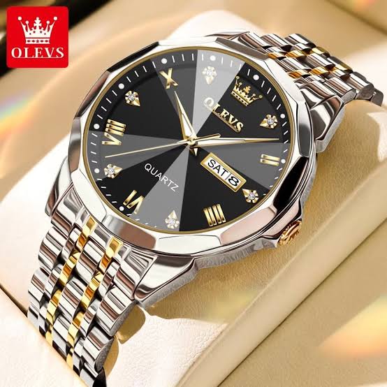 Olevs Stainless Steel Top Brand Quartz Fashionable Black Color Wrist Watch For Men